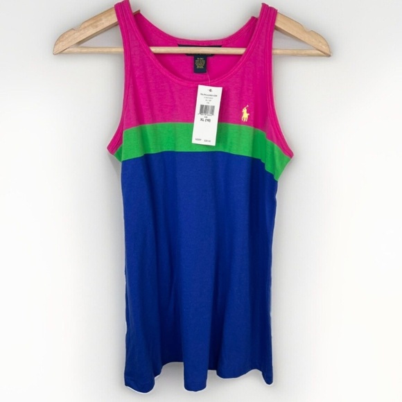 Polo Ralph Lauren Colorblock Tank Top Multicolor Casual Pink Blue Girls Size XL - Picture 1 of 8
